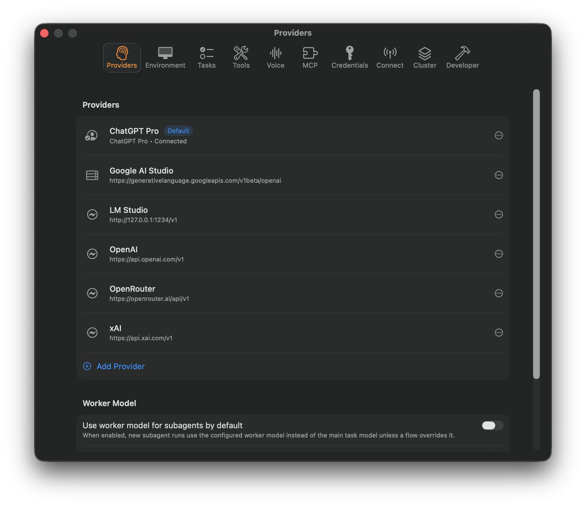 Multi-provider model settings