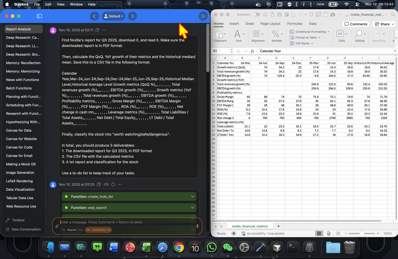 Function calling computing financial metrics